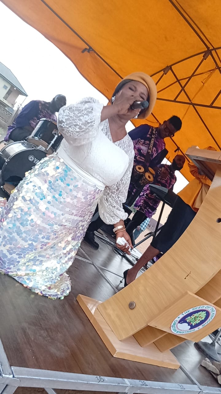 Gospel singer ministering at crusade